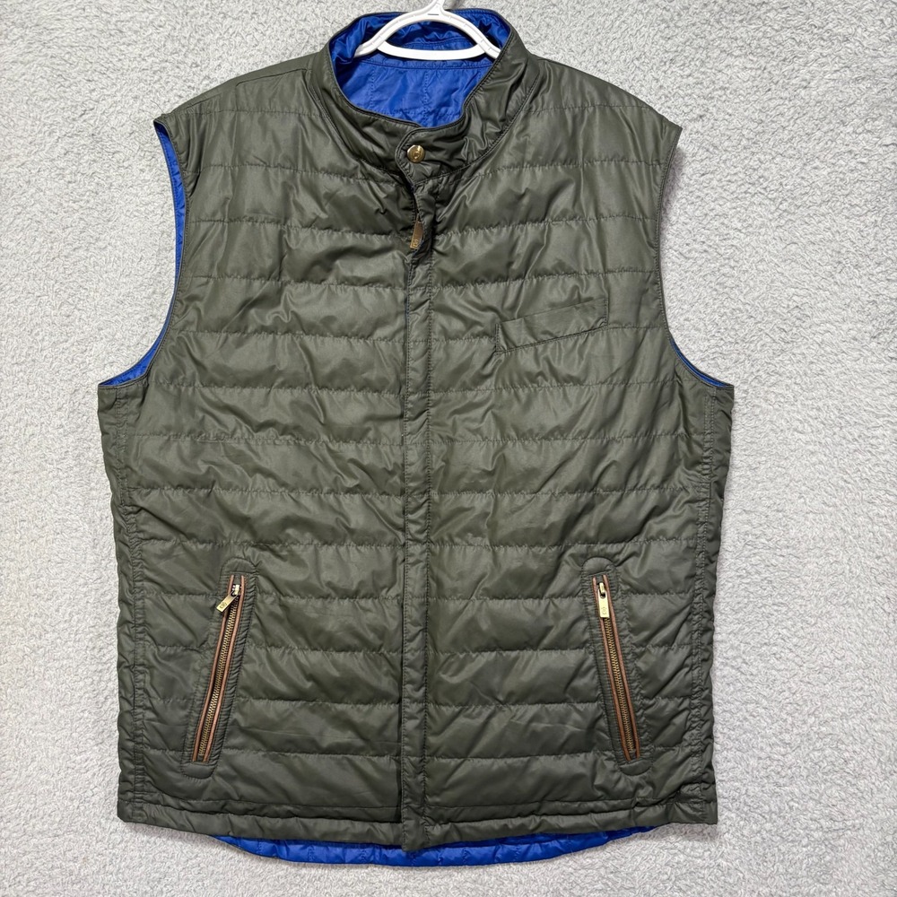Massimo Dutti Puffer Vest Quilted Reversible Green Blue Zipper Pockets Preppy